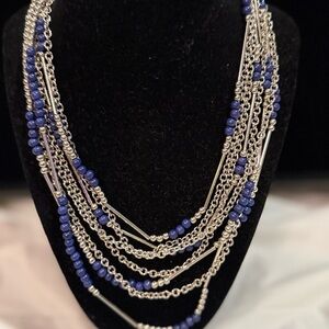 NWT Premier Designs True Blue Long Silver and Blue Necklace